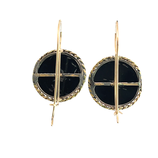 Victorian 14KY gold micro mosaic hook style earrings
