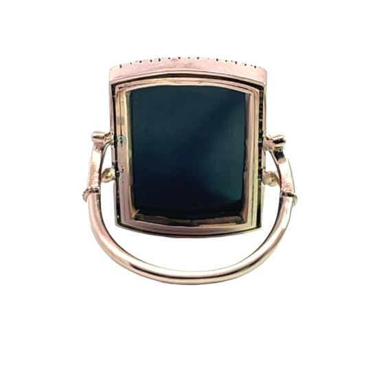 Victorian and Modern 14K rose gold onyx cameo conversion ring