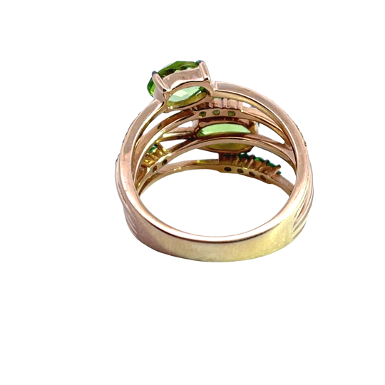 Modern 14K rose gold, diamond, chrome diopside and diamond accent ring
