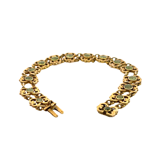 Art Noveau 14KY gold and peridot articulated link bracelet