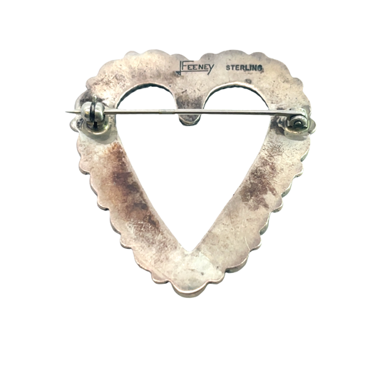 Native American Sterling silver and turquoise open heart brooch