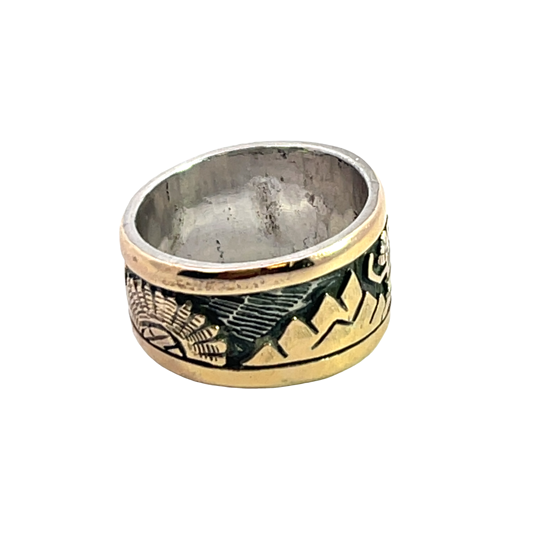 Native American Sterling Silver Gold overlay Hopi Kachina Dancers Watson Honanie ring