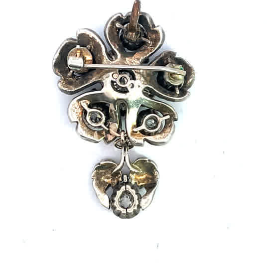 Georgian Early Victorian Sterling silver and natural white diamond convertible pin/pendant