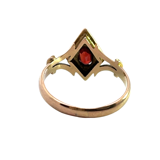 Victorian 14KRose Gold, garnet and seed pearl ring