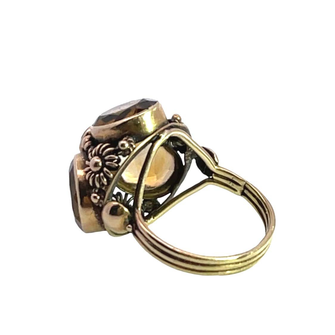 Etruscan Revival 14KY gold, citrine and ruby ring