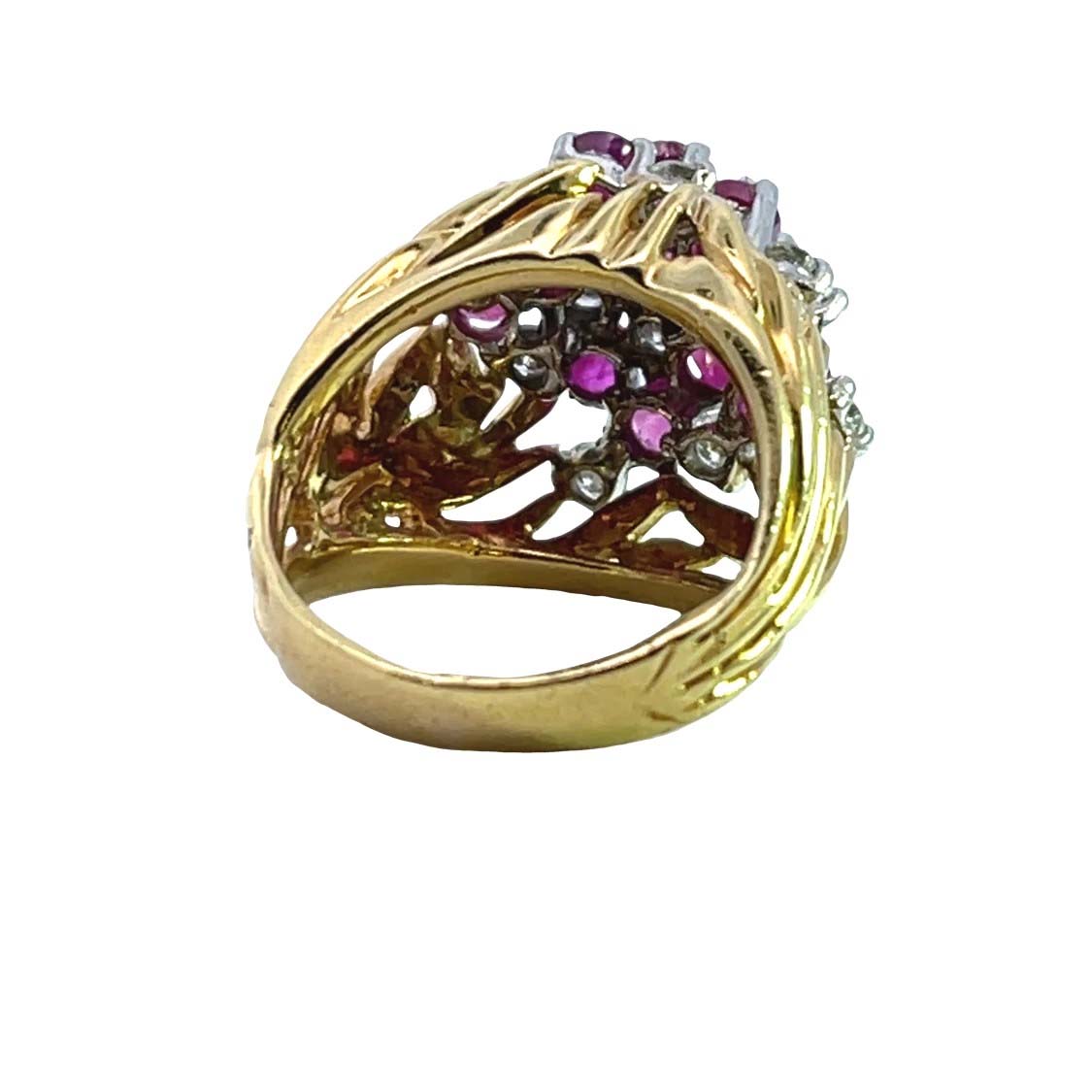 Brutalist 18KY gold natural red ruby and diamond ring