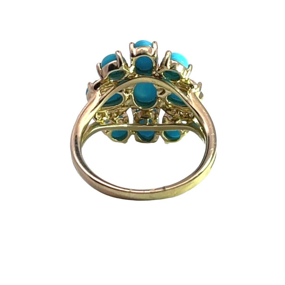 Modern 14KY gold, turquoise and natural diamond cocktail ring