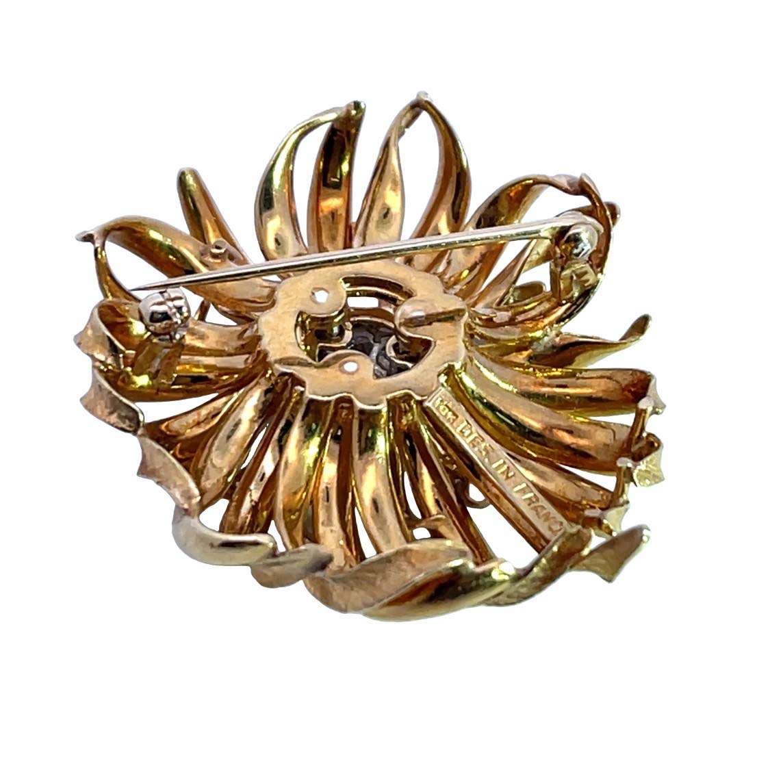 Modern 18KY gold and natural white diamond French brooch