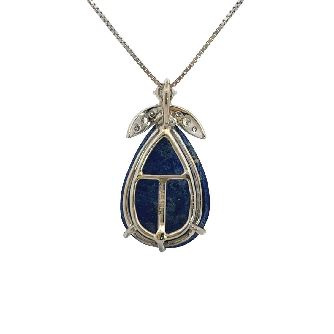 Modern 14KWhite gold, lapis and diamond pendant