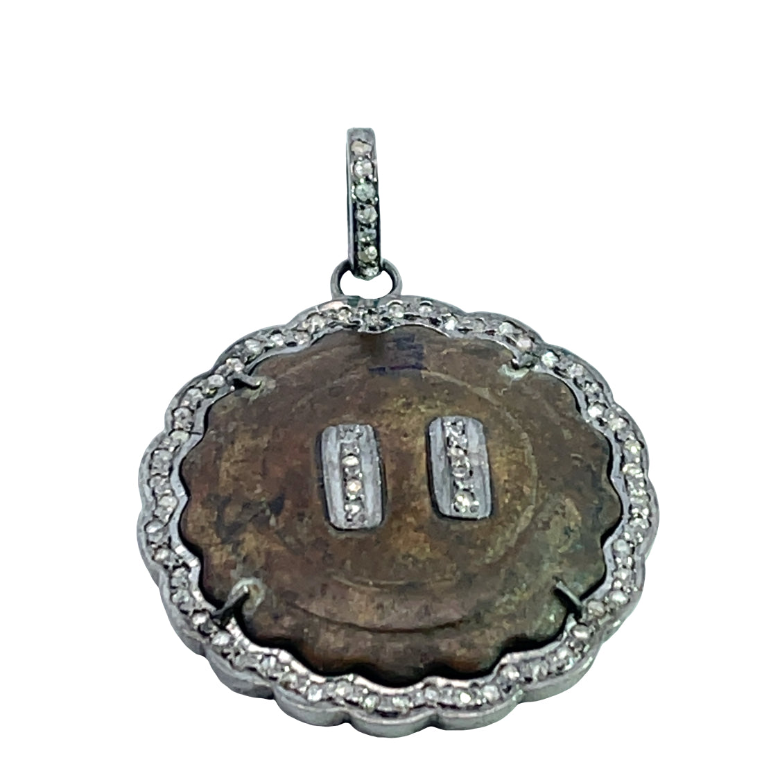 Ancient and Modern Sterling Silver and diamond Viking button pendant