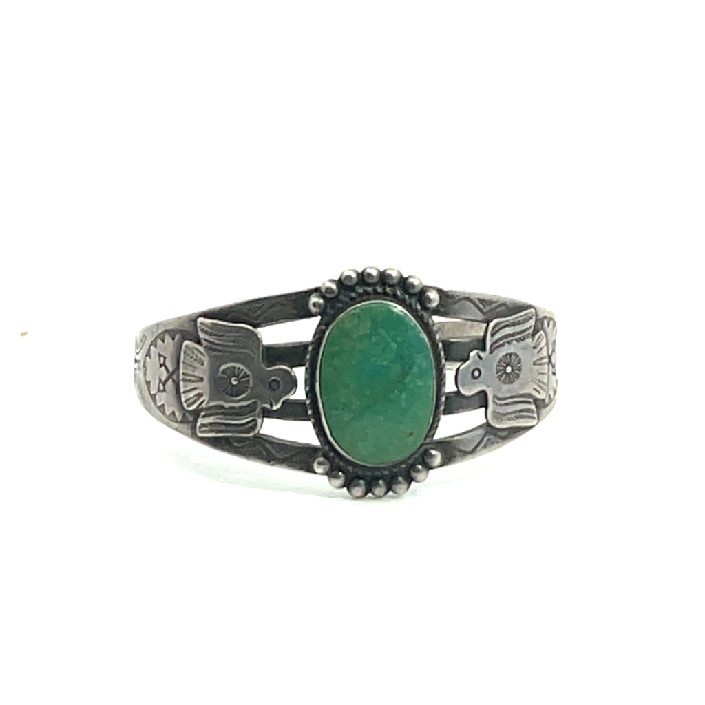 Vintage Silver Green Turquoise Ring, Fred Harvey Era Sterling