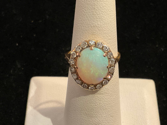 R 14KYG OPAL DIAMOND HALO - Victoria