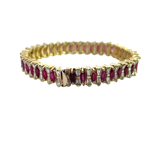 Modern 14KY gold, diamond and marquise ruby line bracelet