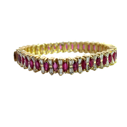 Modern 14KY gold, diamond and marquise ruby line bracelet