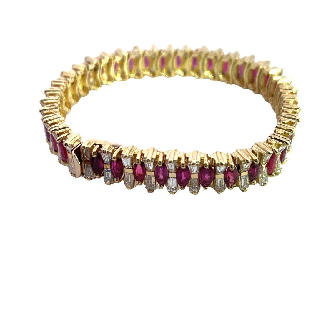 Modern 14KY gold, diamond and marquise ruby line bracelet