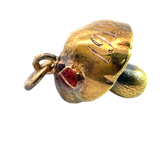 Victorian 14KY gold and enamel ladybug mushroom charm