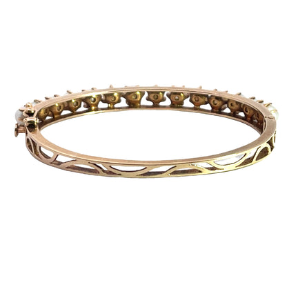 Mid Century Modern 14KY gold and pearl and clasp bangle bracelet