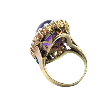 Victorian 14KY gold, amethyst and seed pearl ring