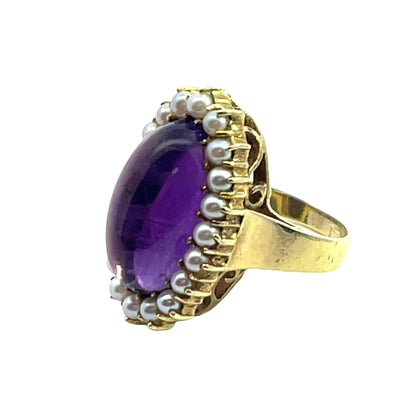 Victorian 14KY gold, amethyst and seed pearl ring