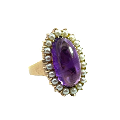 Victorian 14KY gold, amethyst and seed pearl ring