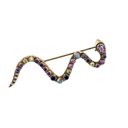 Modern Sterling Silver, moonstone, amethyst, peridot and iolite snake pin