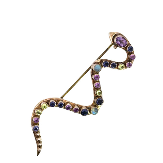 Modern Sterling Silver, moonstone, amethyst, peridot and iolite snake pin