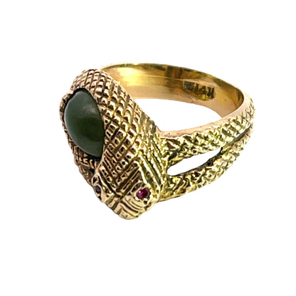 Modern 14KY gold jadeite and ruby snake ring