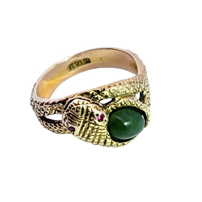Modern 14KY gold jadeite and ruby snake ring