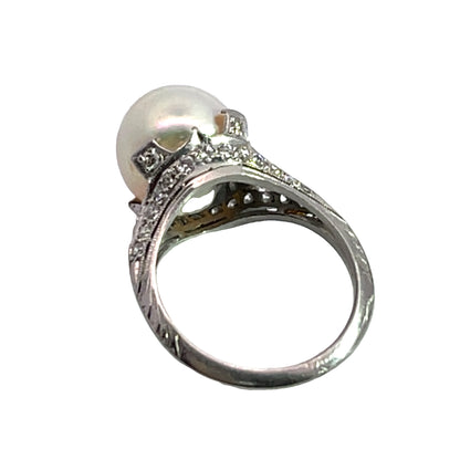Art Deco Platinum Diamond and Pearl Ring