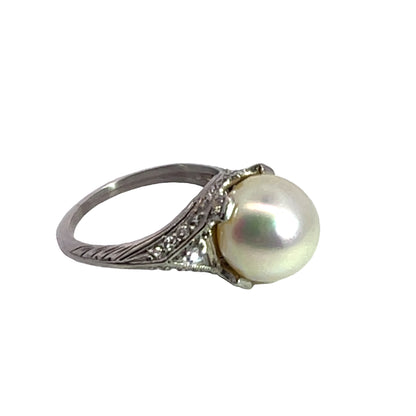 Art Deco Platinum Diamond and Pearl Ring
