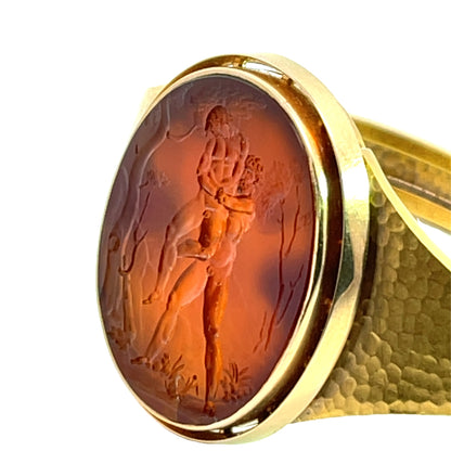Victorian 18KY gold and Carnelian intaglio hinged cuff bracelet