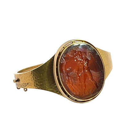 Victorian 18KY gold and Carnelian intaglio hinged cuff bracelet