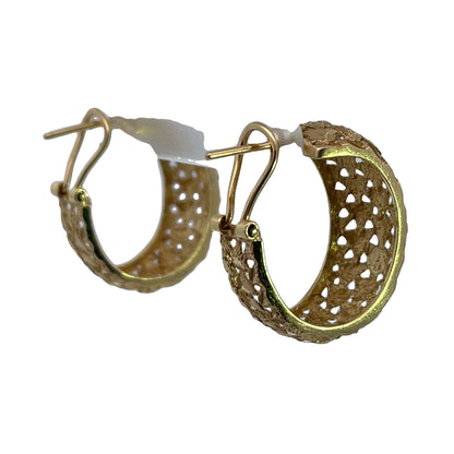Modern 14KY gold brite cut textured wide hoop earrings