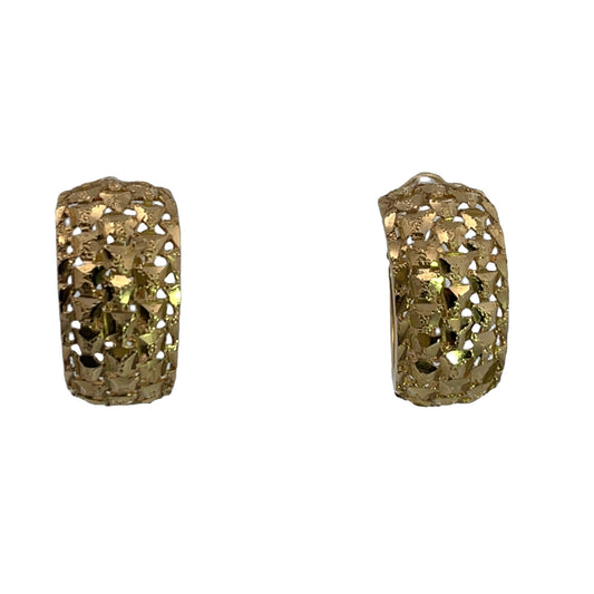 Modern 14KY gold brite cut textured wide hoop earrings