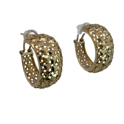 Modern 14KY gold brite cut textured wide hoop earrings