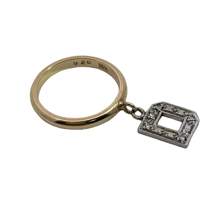 Modern 14KY sterling silver and white diamond 'Letter' ring