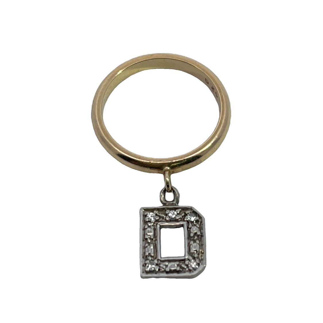 Modern 14KY sterling silver and white diamond 'Letter' ring