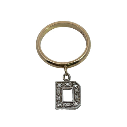 Modern 14KY sterling silver and white diamond 'Letter' ring