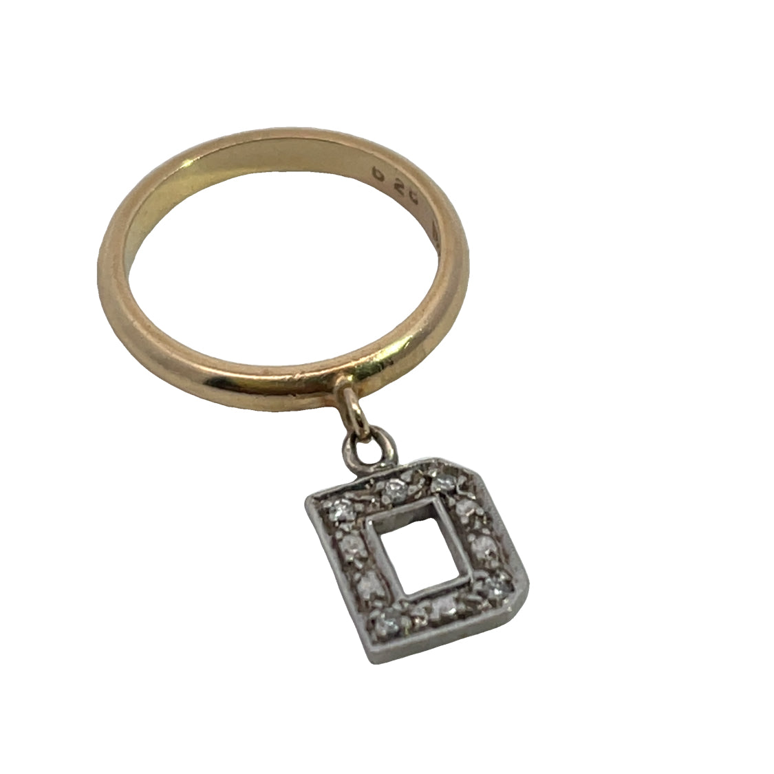 Modern 14KY sterling silver and white diamond 'Letter' ring