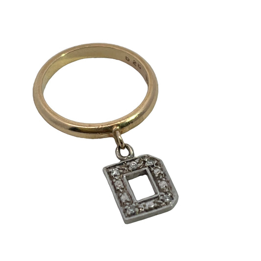 Modern 14KY sterling silver and white diamond 'Letter' ring