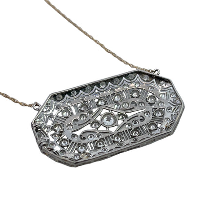 Art Deco Platinum, Yellow Gold and Diamond Converted Pendant