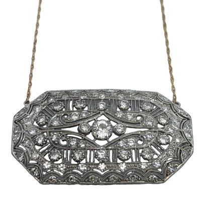 Art Deco Platinum, Yellow Gold and Diamond Converted Pendant