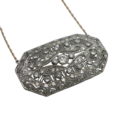 Art Deco Platinum, Yellow Gold and Diamond Converted Pendant
