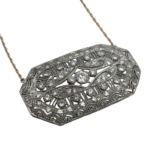 Art Deco Platinum, Yellow Gold and Diamond Converted Pendant