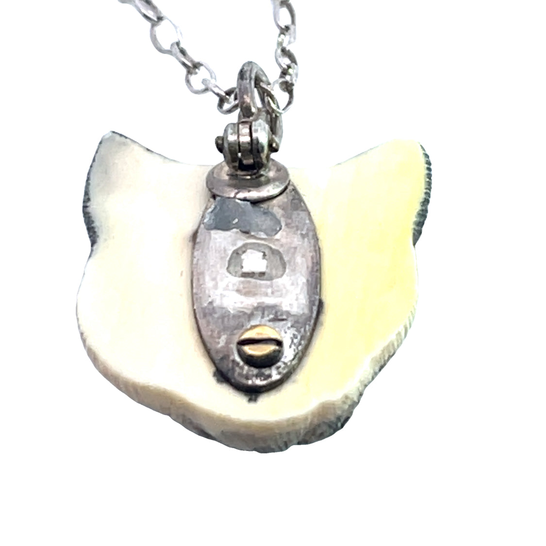 Victorian Sterling silver and carved bone Siamese cat pendant