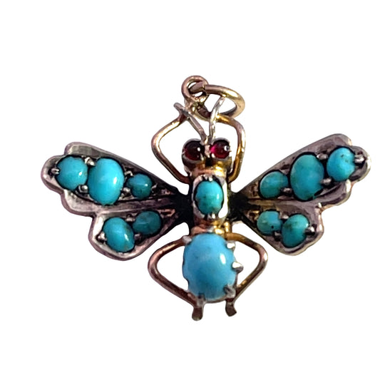 Victorian 14K rose gold, garnet and Persian turquoise pendant