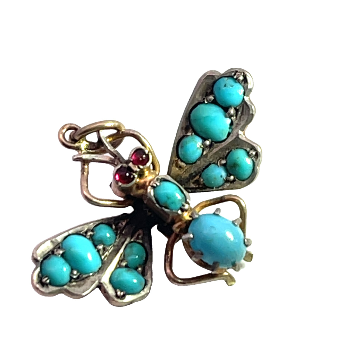 Victorian 14K rose gold, garnet and Persian turquoise pendant
