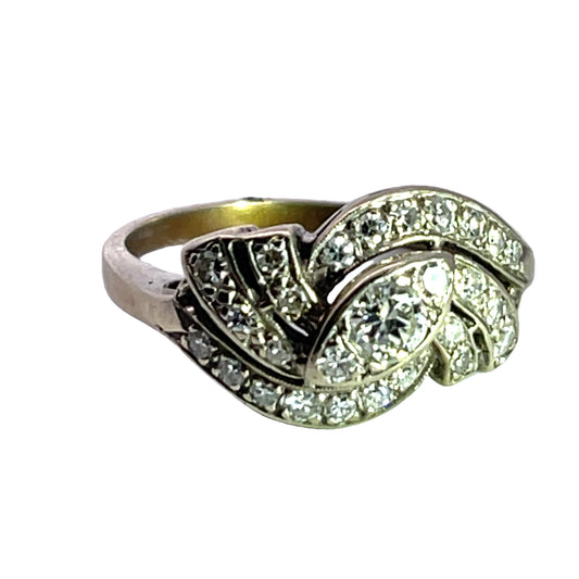 Mid Century Modern 14K white gold and diamond ring