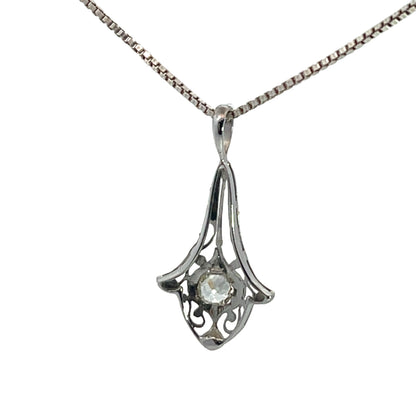 Art Deco 18K and 14K white gold filigree pendant