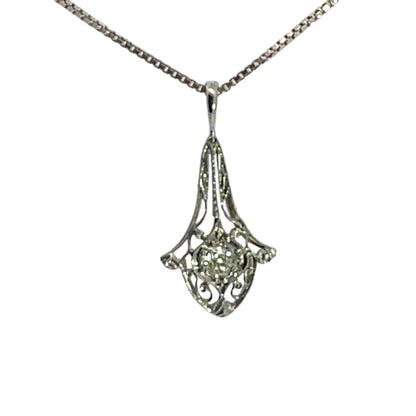 Art Deco 18K and 14K white gold filigree pendant